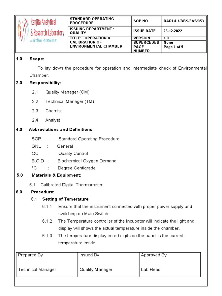 BOD Incubator Operation & Calibration SOP | PDF | Computers ...
