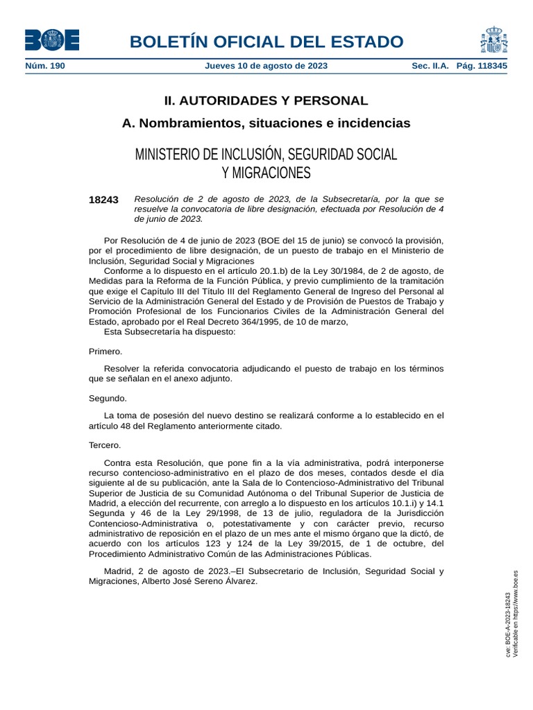 Resolución Nombramiento Subdirector 2023 | PDF | Gobierno | Gobernancia