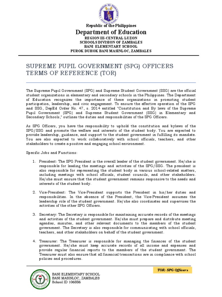 SPG Officers: Roles and Responsibilities | PDF | Wellness