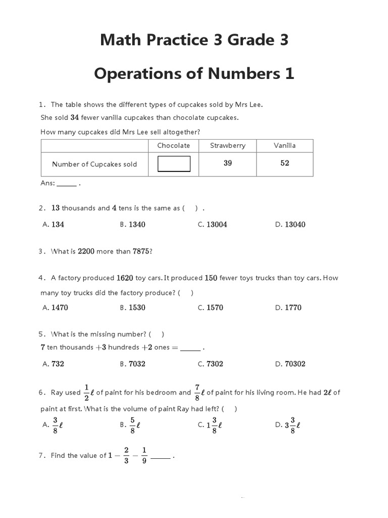 Grade 3 Math Practice Questions | PDF
