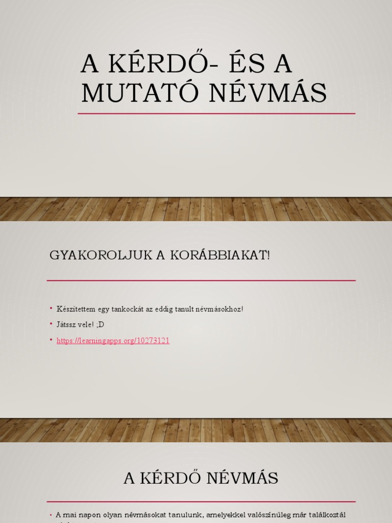 A Kérdő - És A Mutató Névmás | PDF