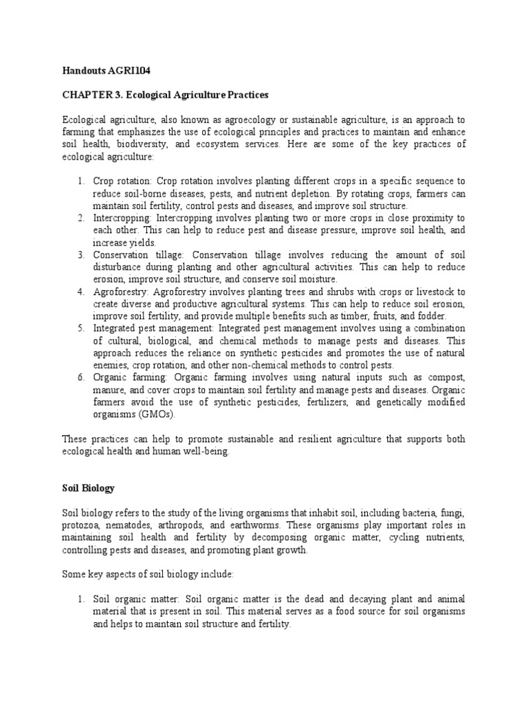 Ecological Agriculture Practices Overview | PDF