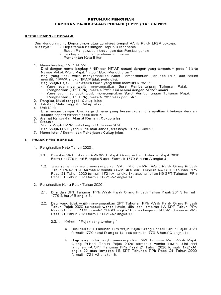 Panduan Pengisian LP2P PNS 2021 | PDF