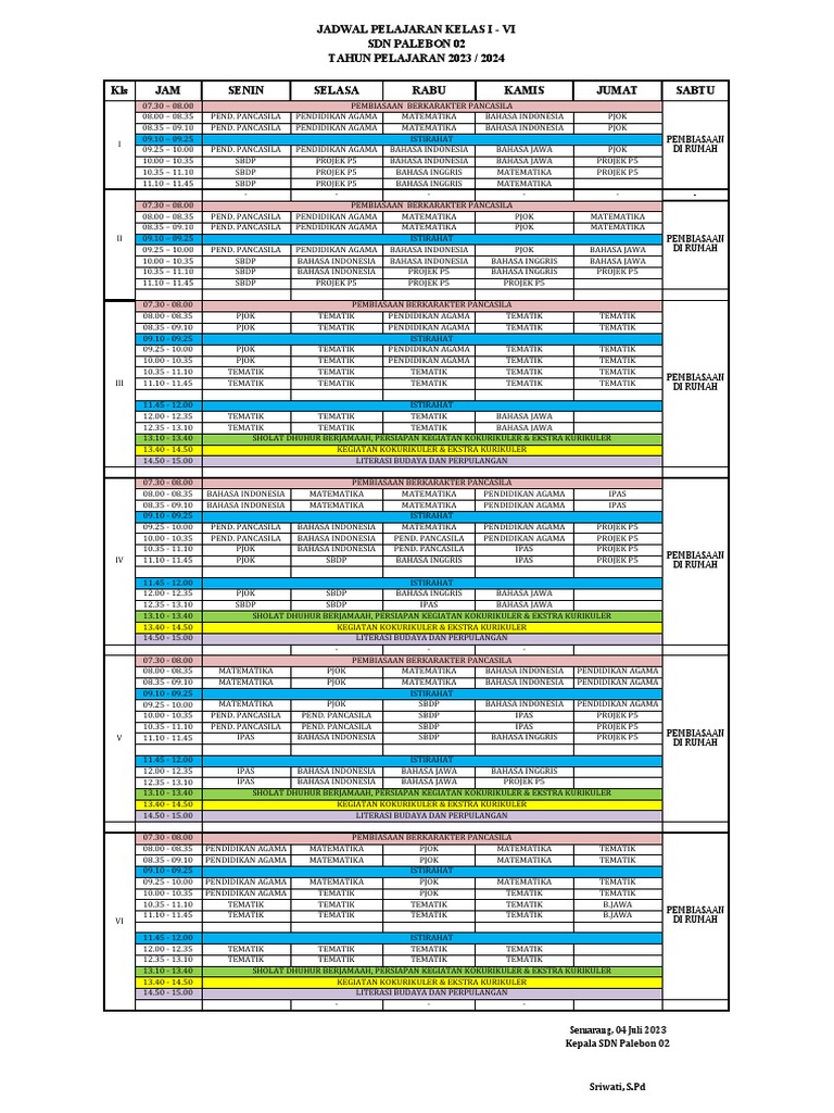 Jadwal Pelajaran 2023 2024 BARU | PDF