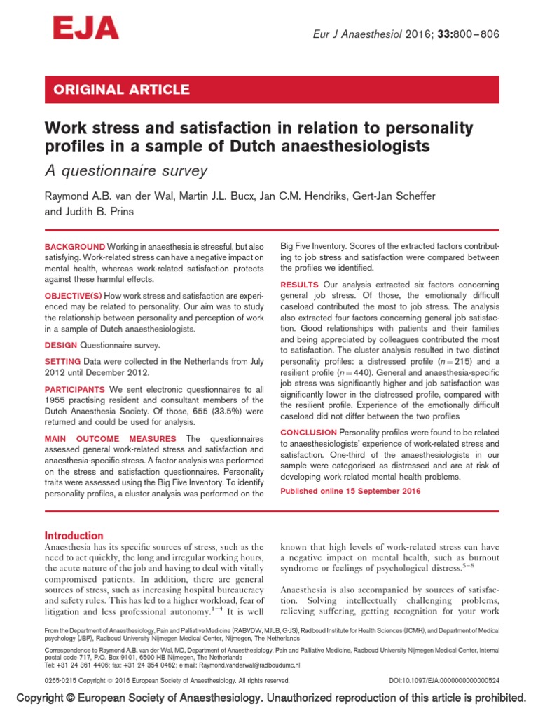 Work Stress and Satisfaction in Relation To.3 | PDF