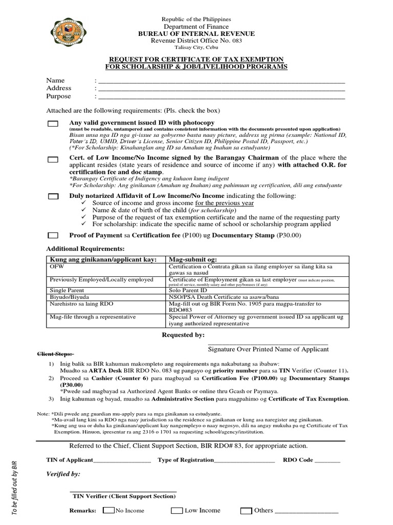 Request For Certificate of Tax Exemption 2023 | PDF | Government 