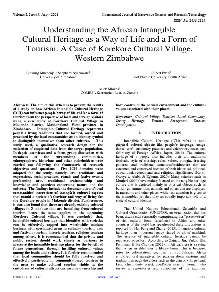 Intangible Heritage and Tourism in Zimbabwe | PDF | Cultural Heritage ...