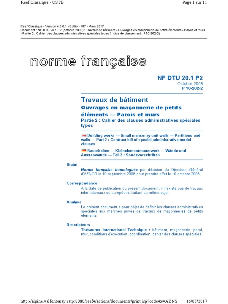 Clauses Administratives DTU 20.1 P2 | PDF | Code de la construction et ...
