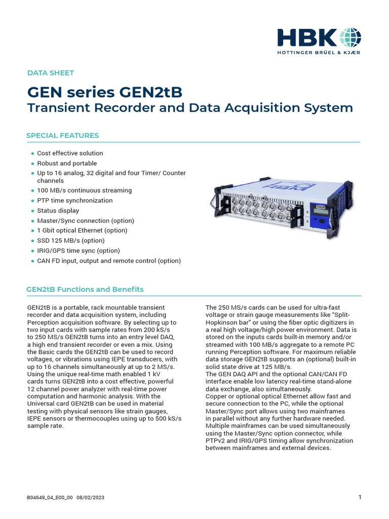 GEN Series GEN2tB: Transient Recorder and Data Acquisition System | PDF ...