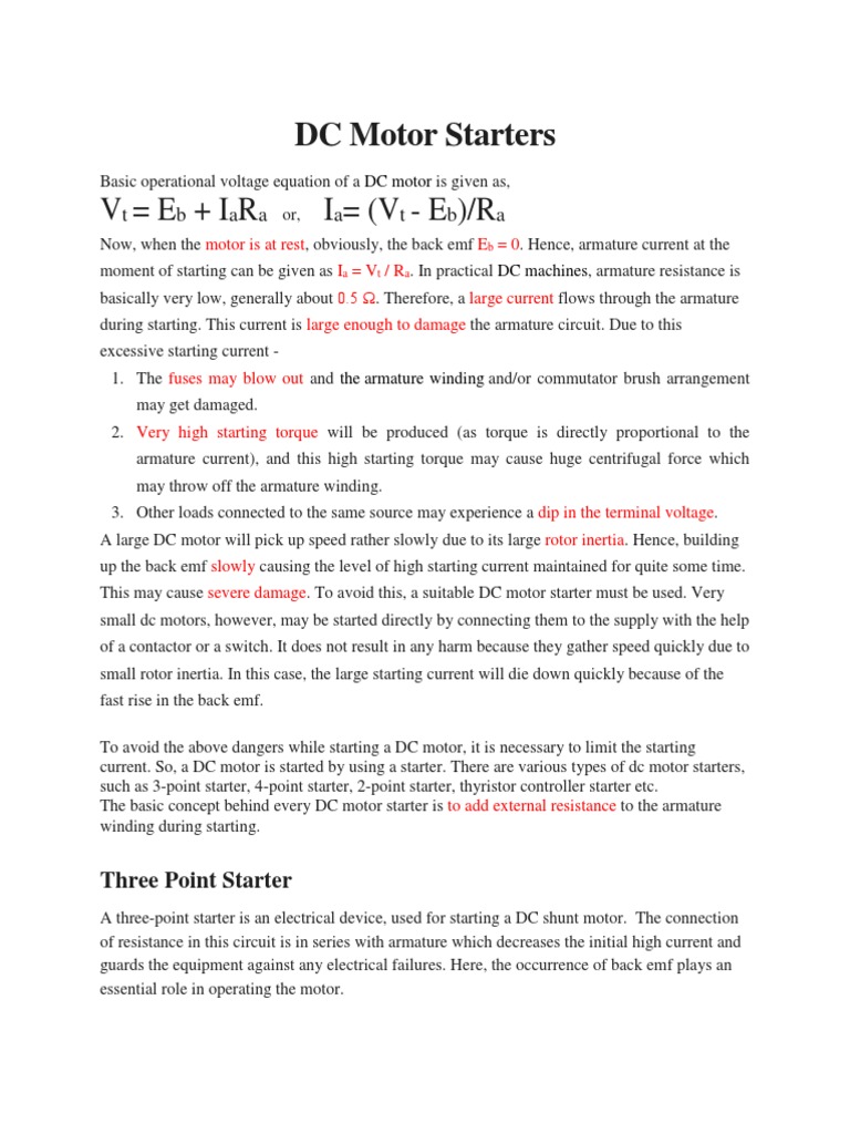 DC Motor Starters PDF Electric Motor Series And Parallel Circuits