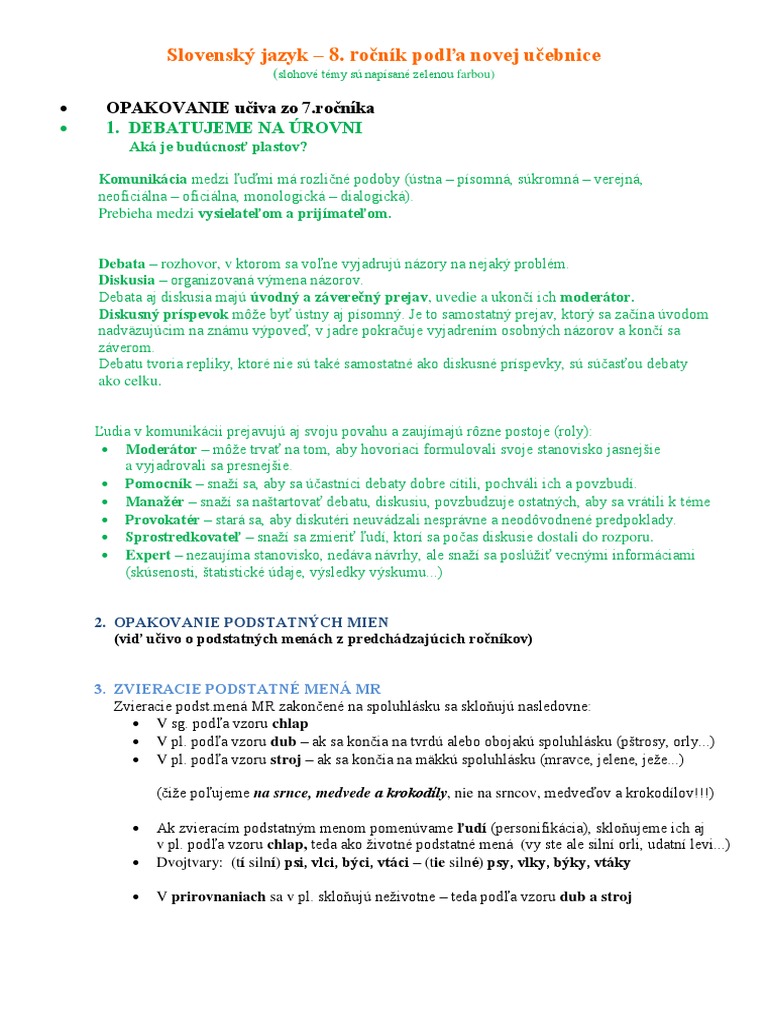 Prehlad Uciva Zo SJ A Slohu V 8. Rocniku Podla Noveho SVP | PDF