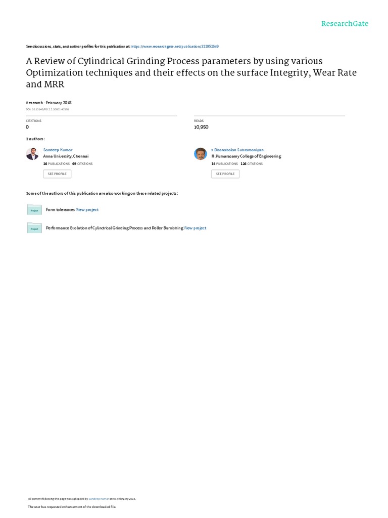 AReviewof Cylindrical Grinding Process PDF