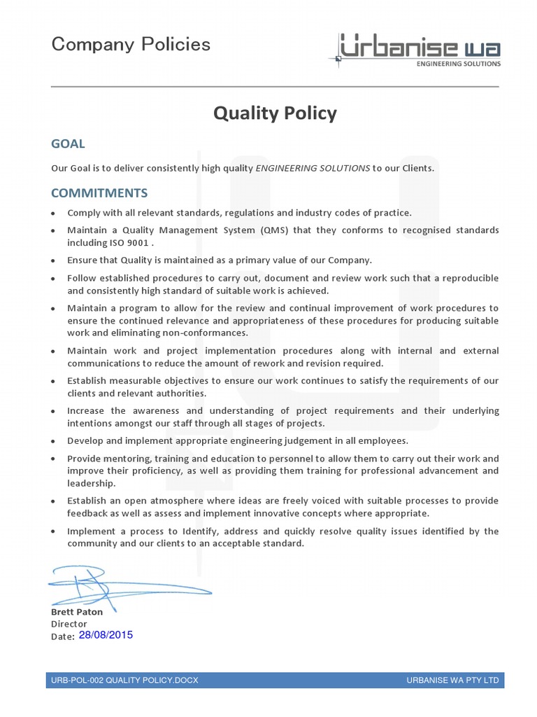 Company Quality Policy Sample PDF