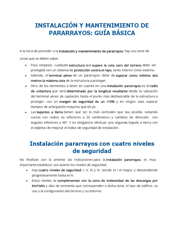 Guía de Instalación y Mantenimiento de Pararrayos | PDF | Tecnología