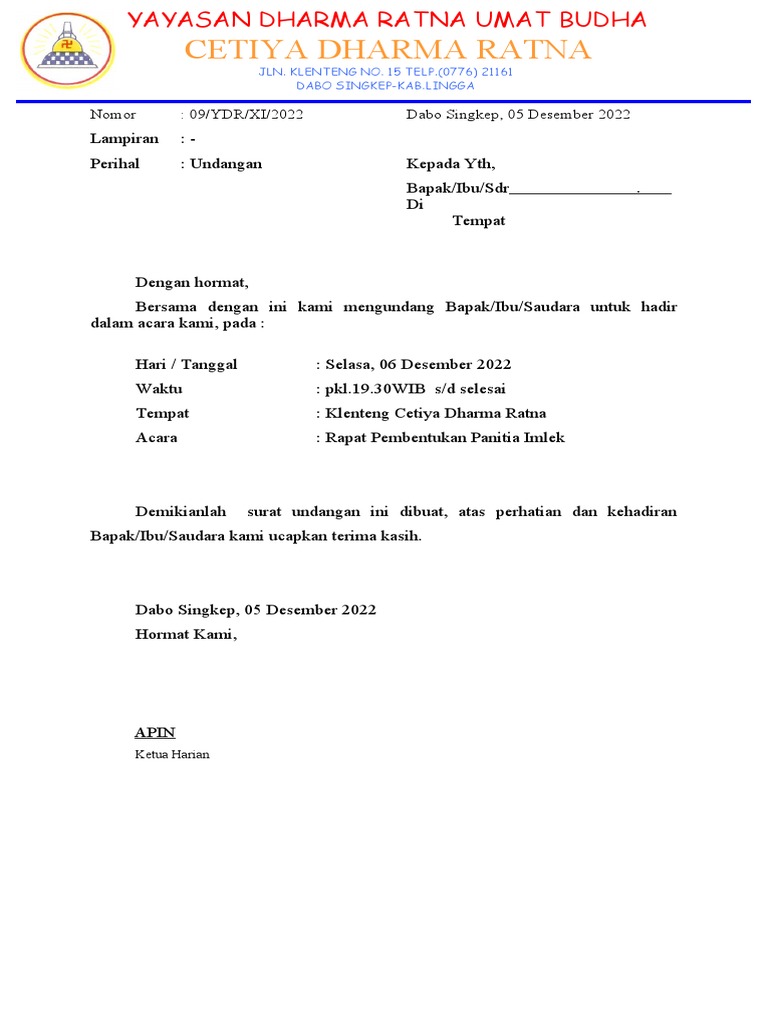 Undangan Rapat Yayasan | PDF