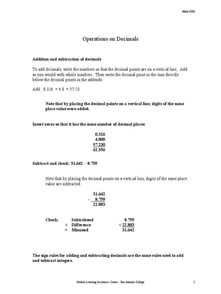 Decimal Operations Guide | PDF | Subtraction | Division (Mathematics)
