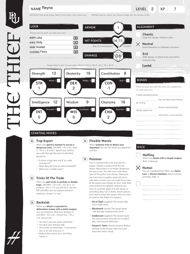 Dungeon - World - Play - Sheets v2.4 Thief Fillable | PDF