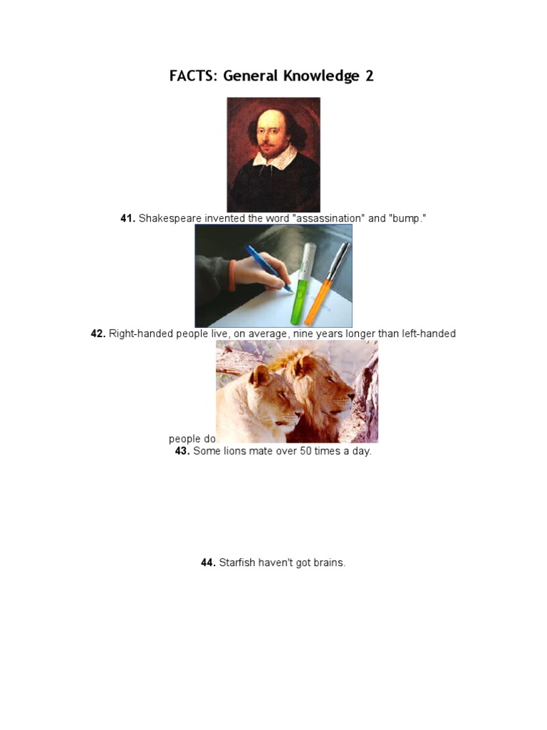Amusing and Quirky Fun Facts | PDF | General Fiction