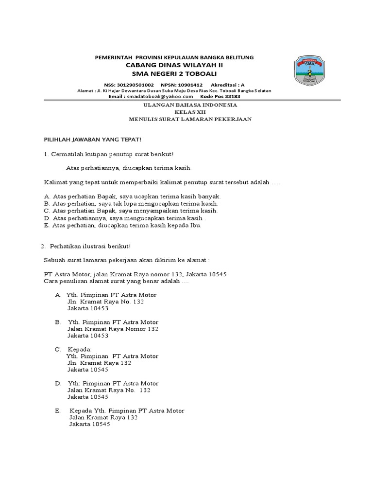 Soal Lamaran Pekerjaan | PDF