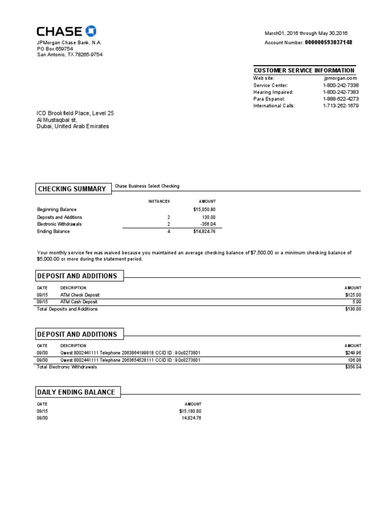Chase Bank Statement PDF