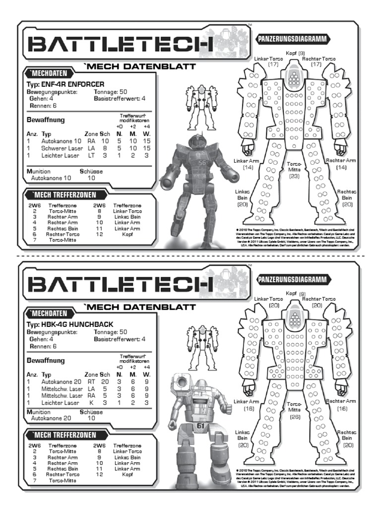 Battletech Box Mechdatenblaetter | PDF
