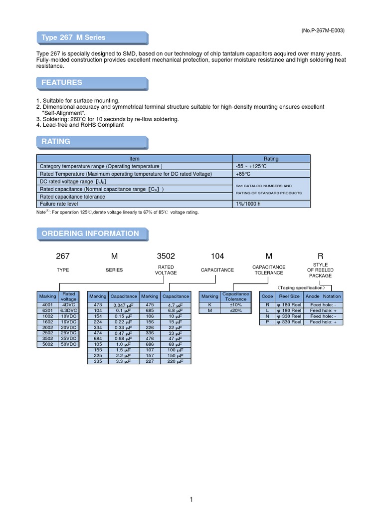 Type 267M Tantalum Capacitors Overview | PDF