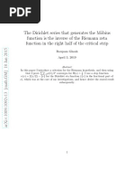 The Dirichlet Series That Generates The M Obius Function Is The Inverse of The Riemann Zeta Function in The Right Half of The Critical Strip