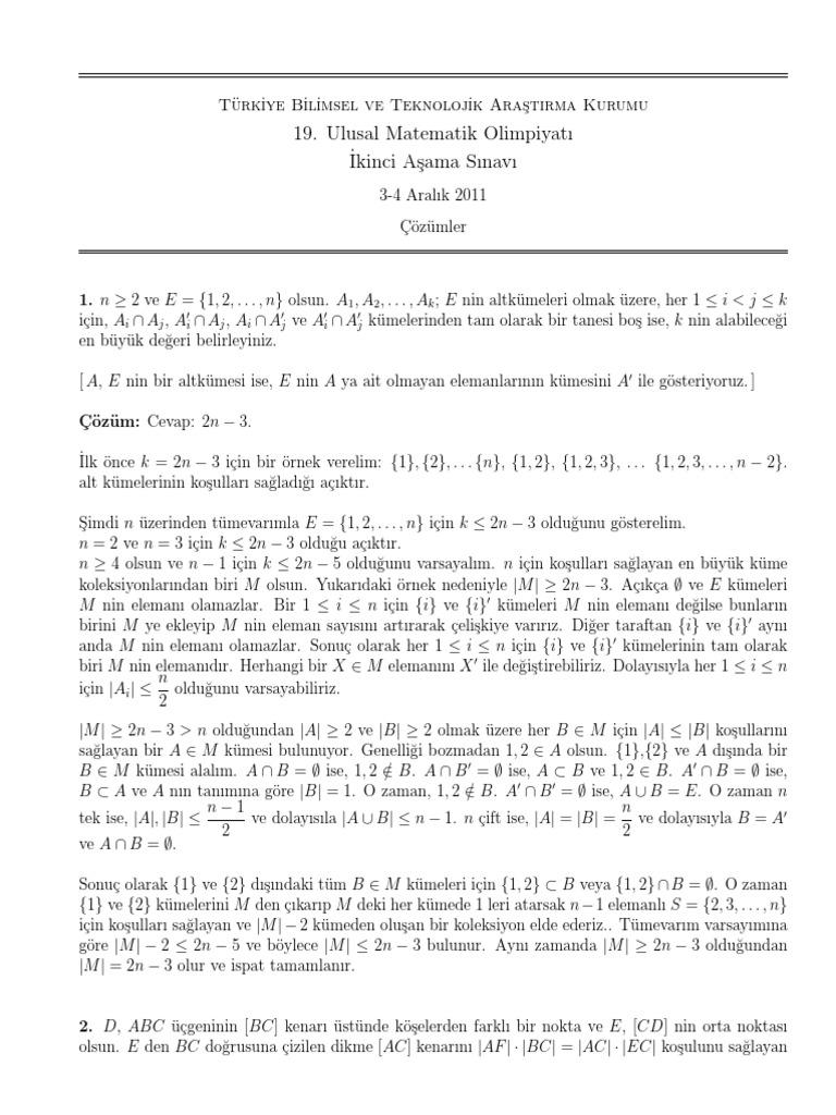 Türkiye 19. Ulusal Matematik Olimpiyatı Çözümleri | PDF | Teaching ...