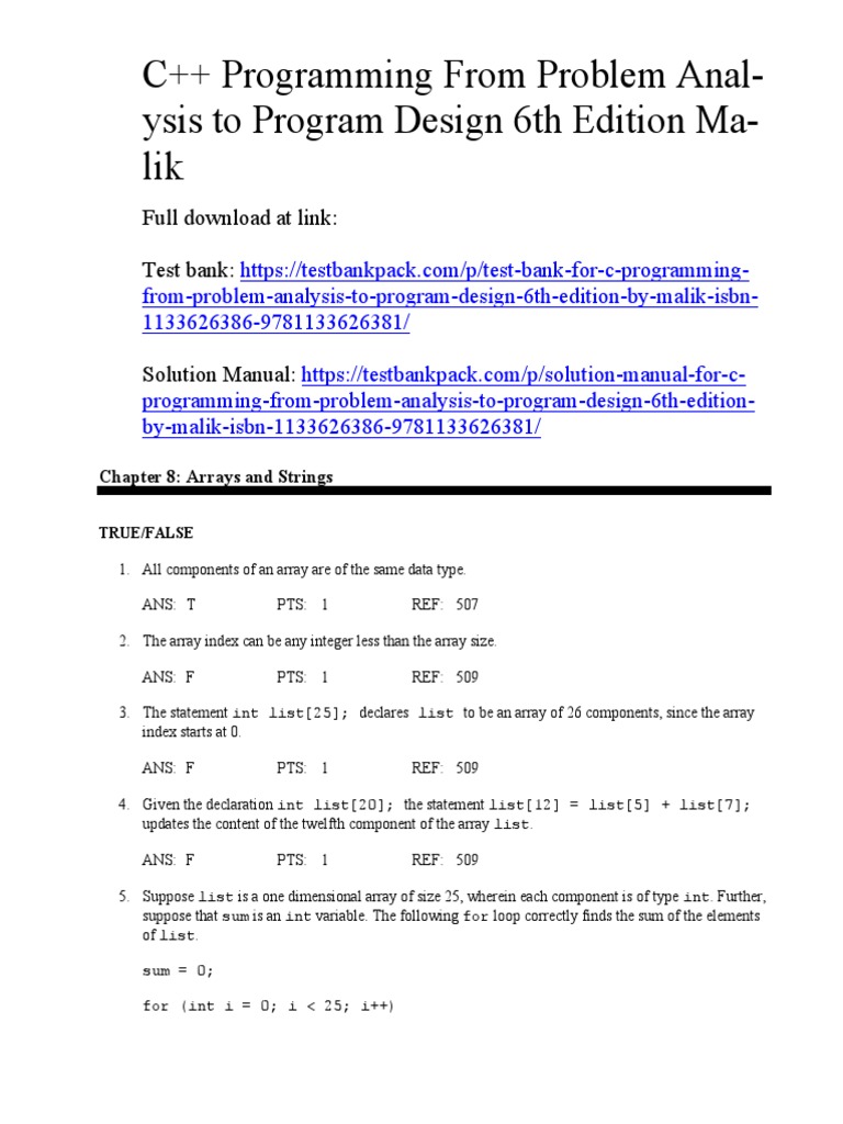 C++ Programming From Problem Analysis To Program Design 6th Edition ...