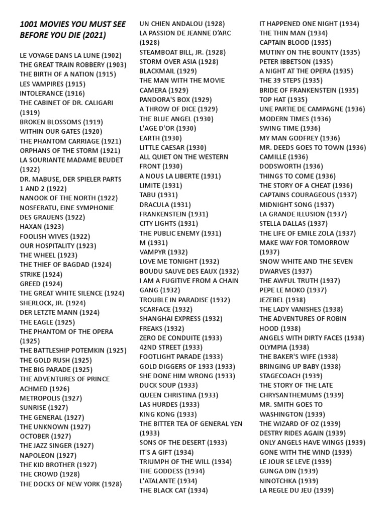1000 movies to watch before you die book