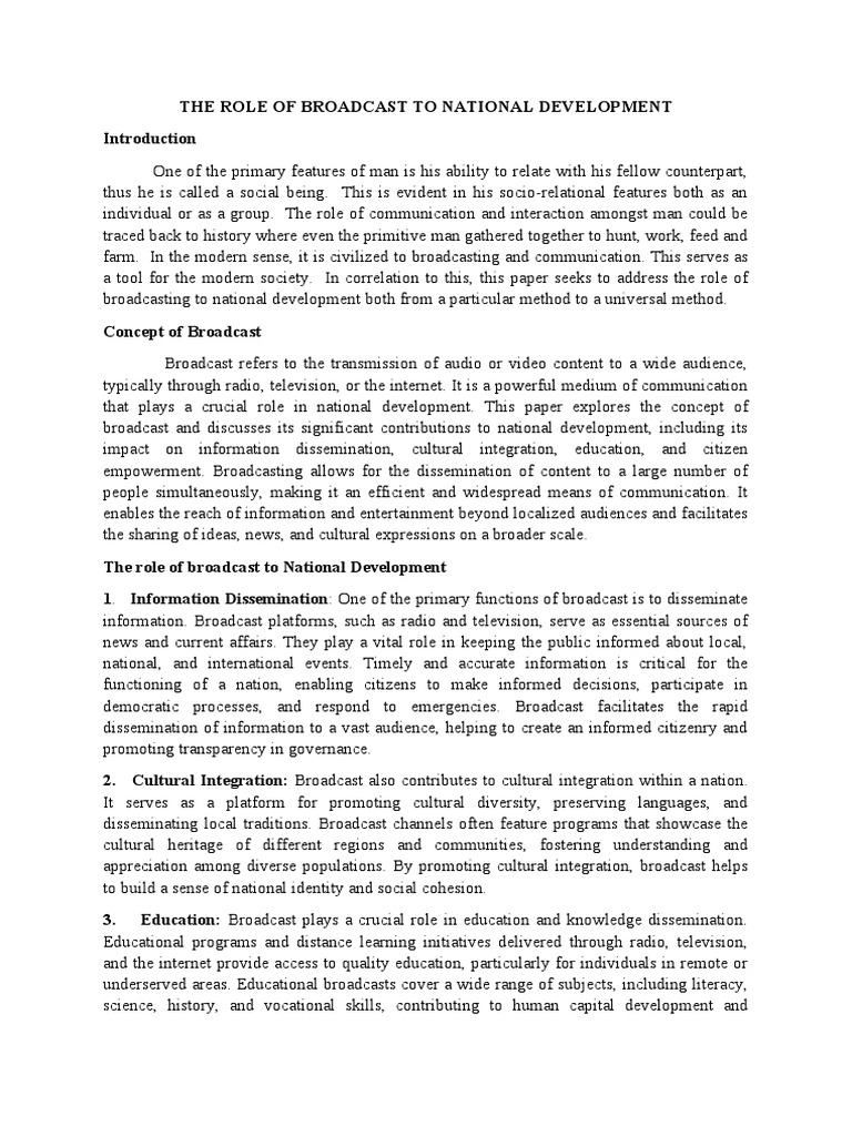 Roles of Broadcasting To National Development | PDF