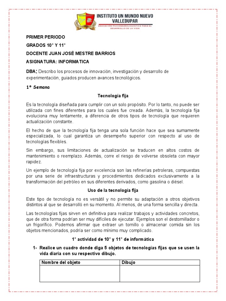 Guia de Informatica de 11° #P1 Primer Periodo | PDF