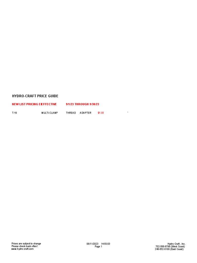 Hydro-Craft Price Guide 9/2023 | PDF | Home & Garden
