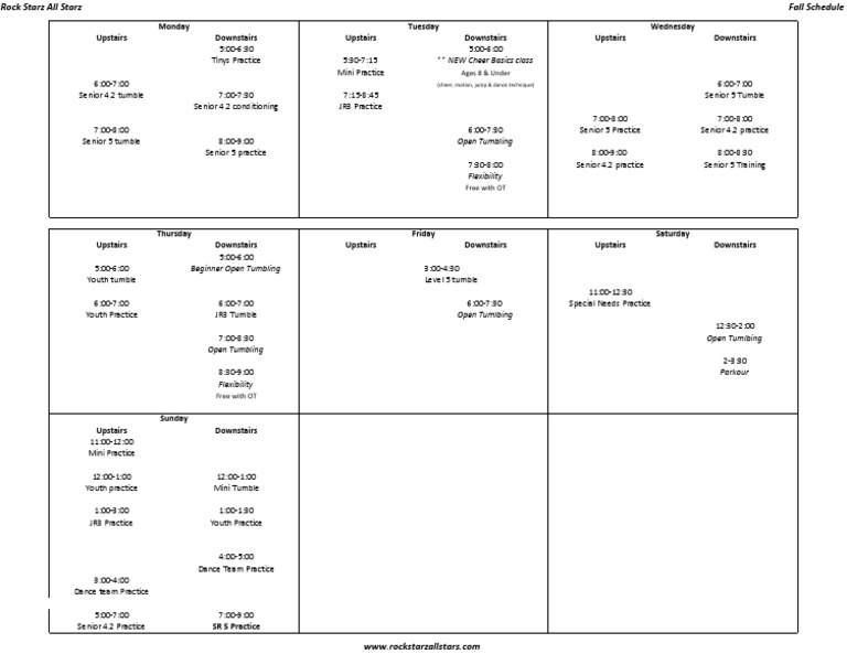 Rock Starz All Starz Fall Schedule | PDF