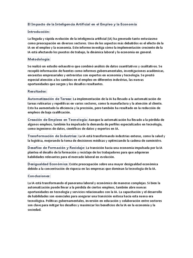Impacto de la IA en Empleo y Economía | PDF | Inteligencia artificial ...