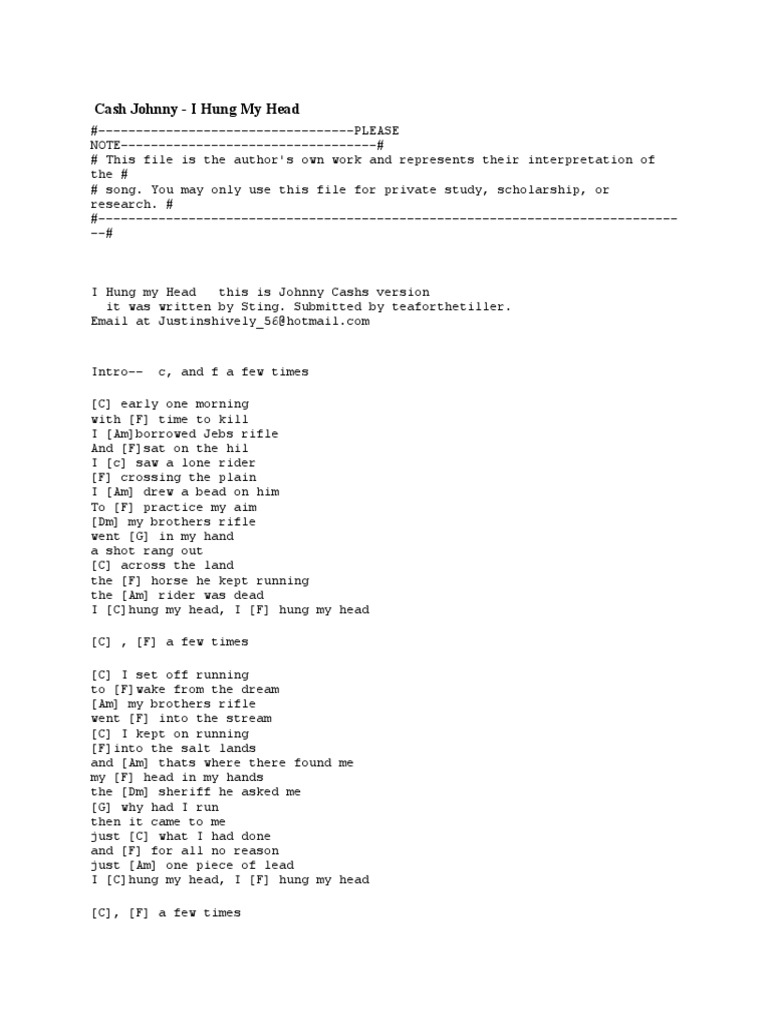 Hung My Head Low Meaning