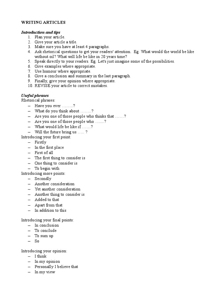 Writing articles pdf