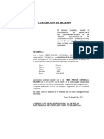 Certificado de Trabajo: de Transportistas "16 de Julio" Materiales de Construcción (Sitramacon)