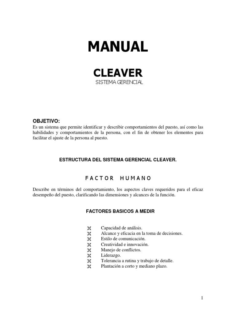 CLEAVER manual | PDF | Comportamiento | Motivacional