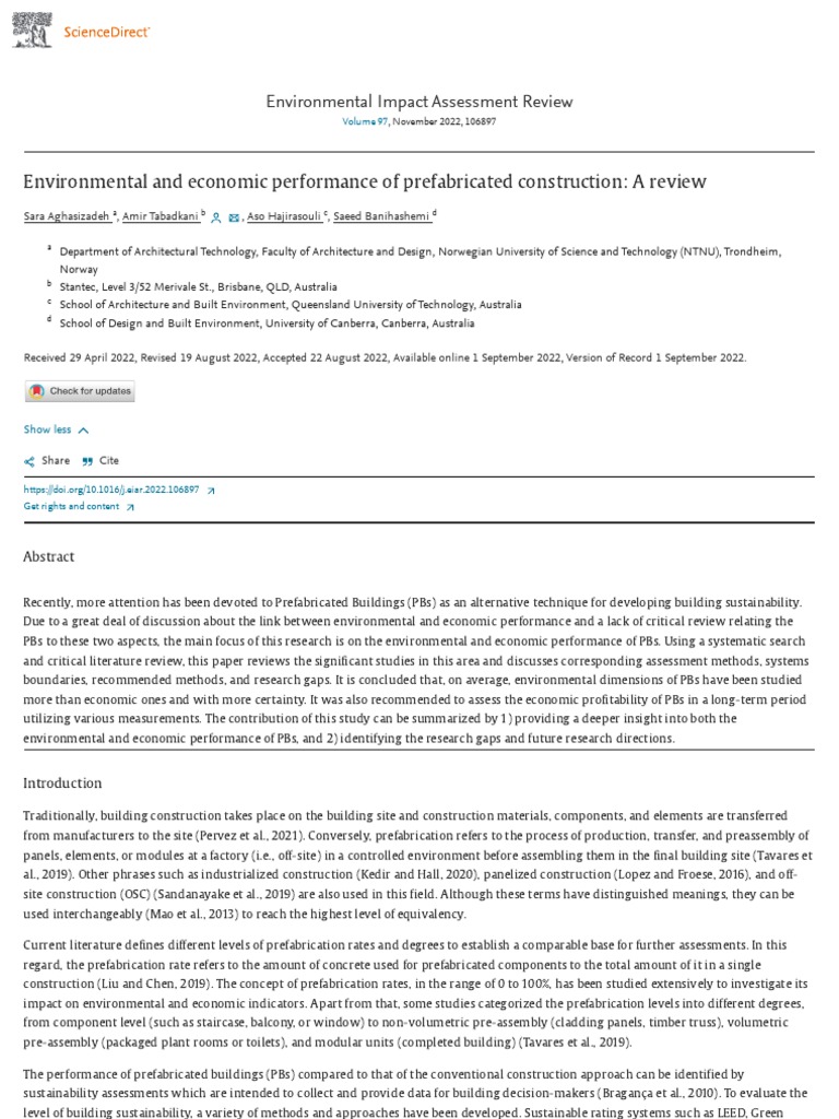 Environmental and Economic Performance of Prefabricated Construction_ a