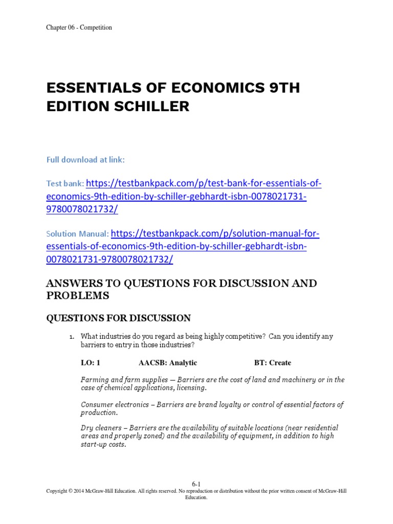 Essentials of Economics 9th Edition Schiller Solution Manual 1 | PDF ...