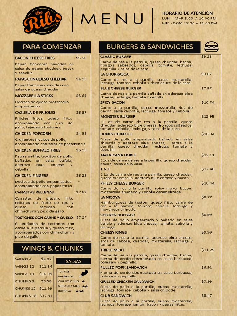 Menú de Burgers y Ribs 2024 | PDF