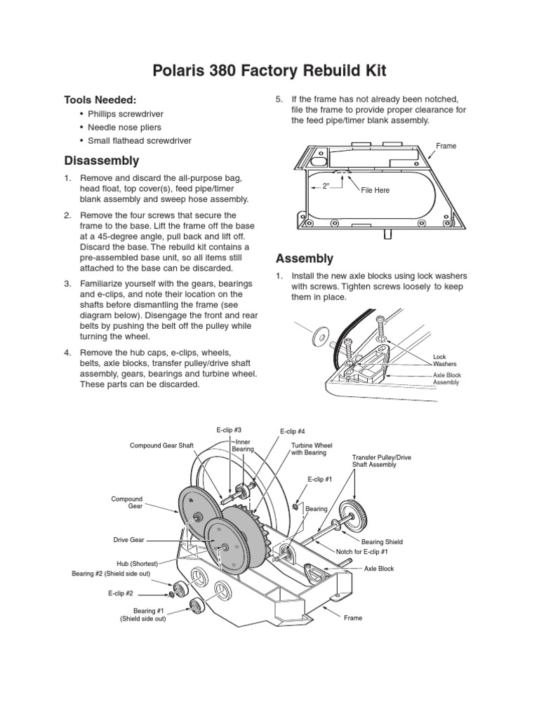 Polaris 380 Rebuild Kit Instructions PDF Axle Belt (Mechanical)
