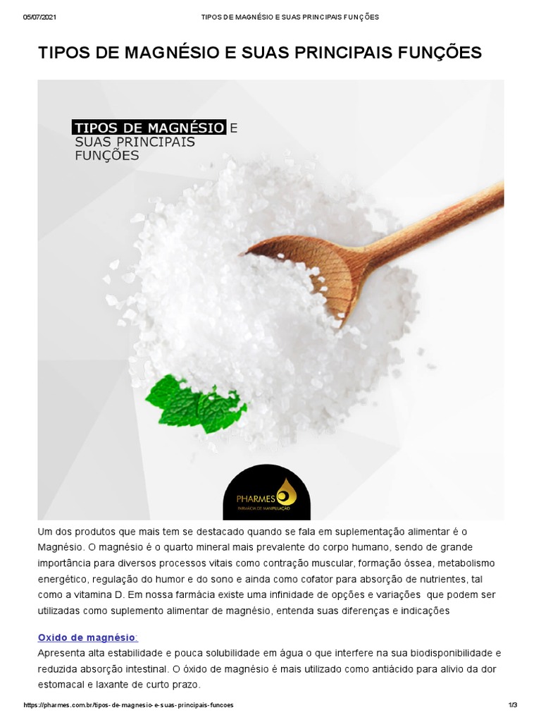 Tipos de Magnésio e Suas Principais Funções | PDF