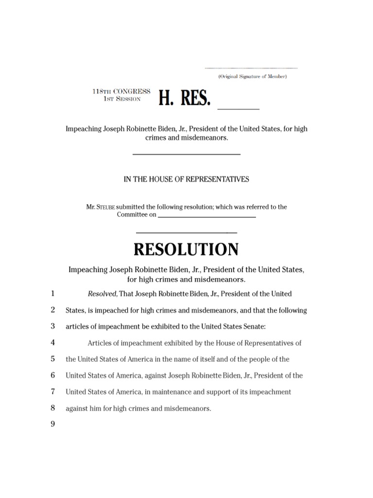 Steube Impeachment Resolution Against Joe Biden | PDF