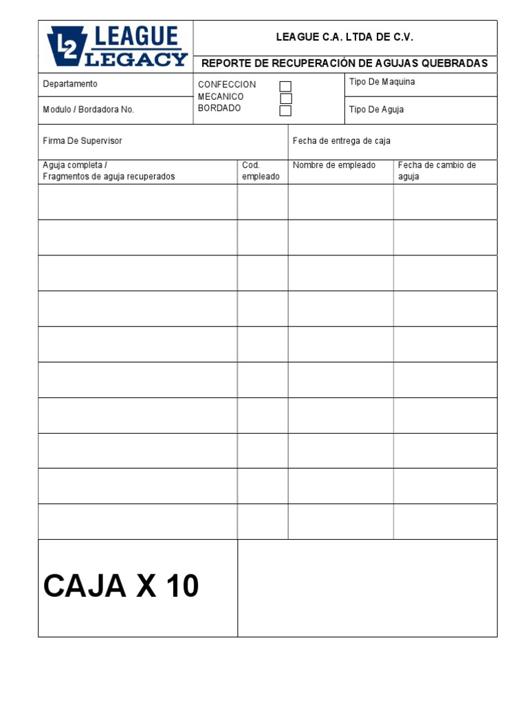 FORMATO RGI - PRG - RAQ - 01 Recuperación de Agujas Quebradas | PDF