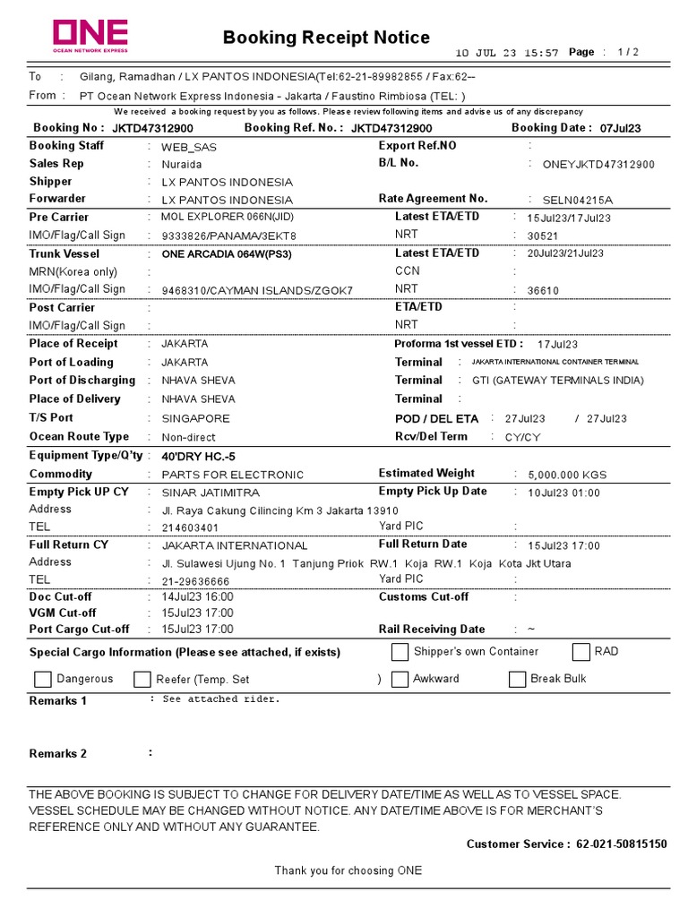 JKTD47312900 Innsa 5F One R1 | PDF | Merchant Navy | Shipping