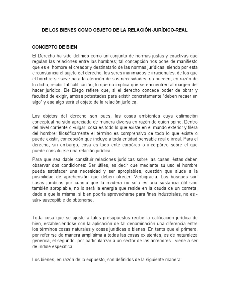 De Los Bienes Como Objeto de La Relación Jurídico-Real - 101352 | PDF ...