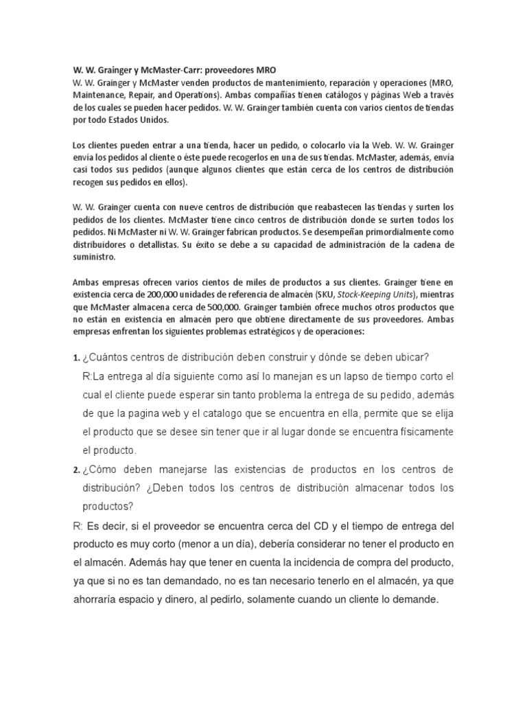 Proveedores MRO: Grainger y McMaster-Carr | PDF | Inventario | Almacén