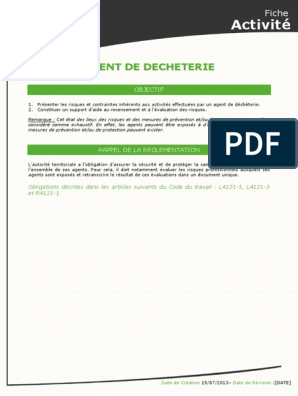 CDG72) - Fiche Activite Agent de Decheterie, PDF, Déchets